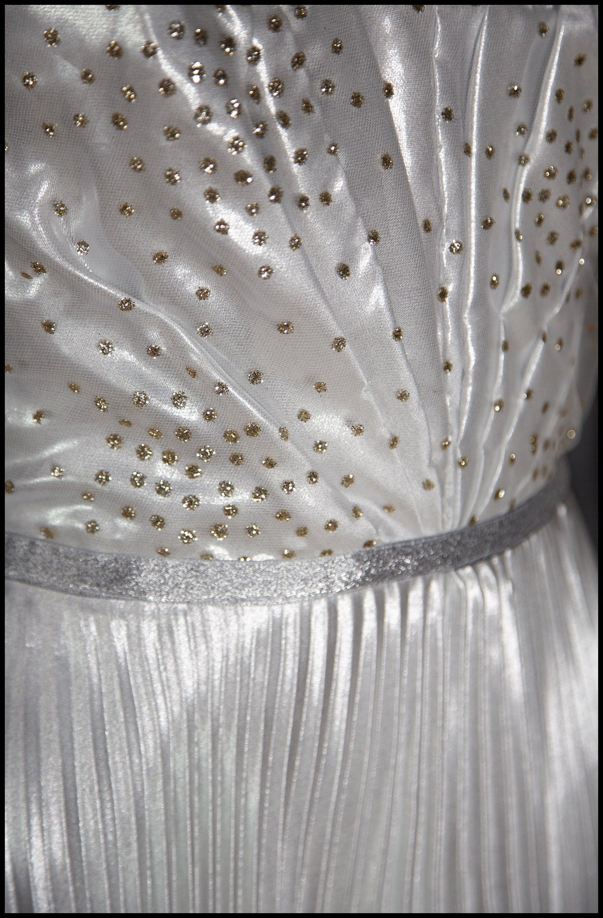Ivory Metallic Pleated Strapless Wedding Gown - S