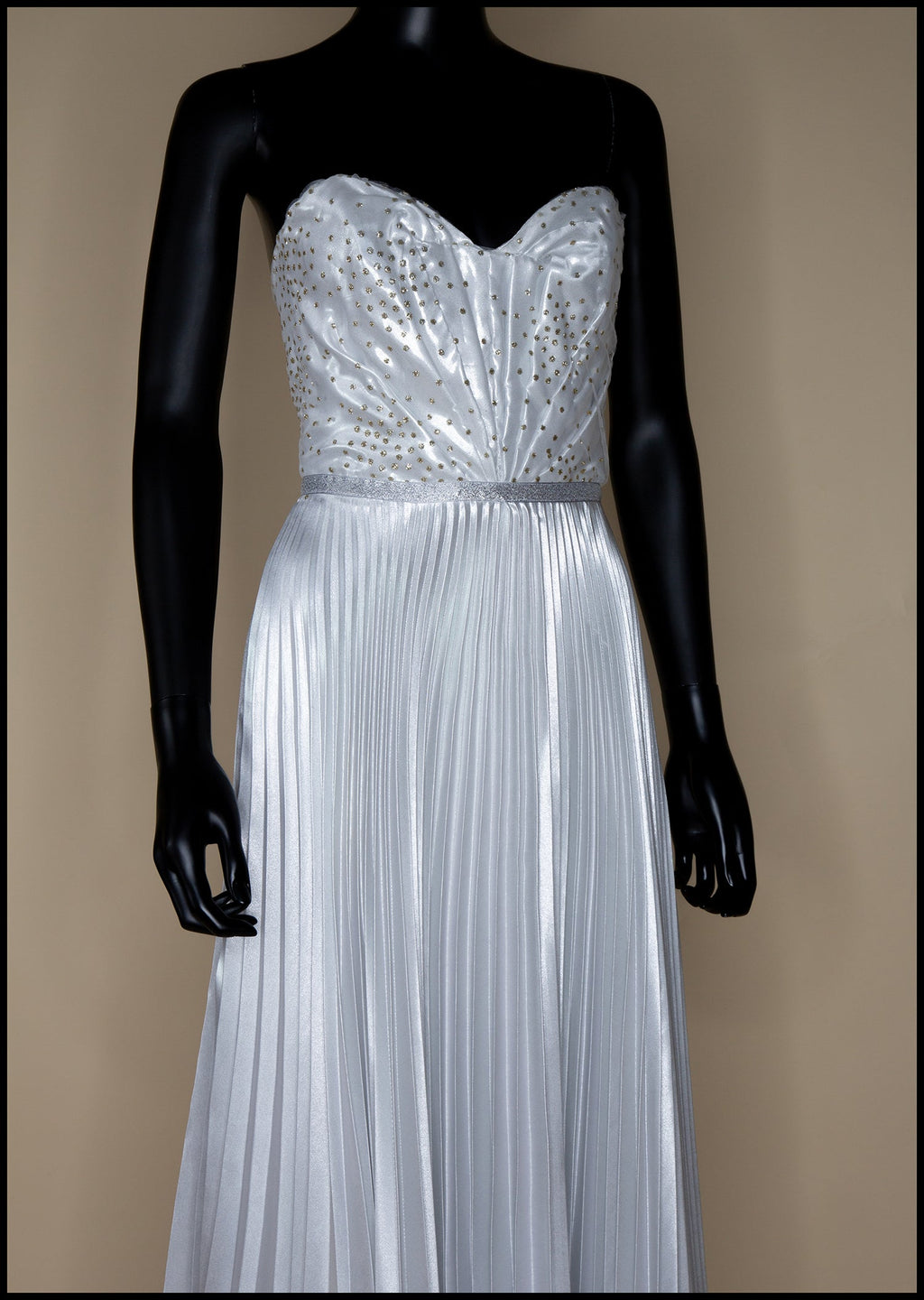 Ivory Metallic Pleated Strapless Wedding Gown - S
