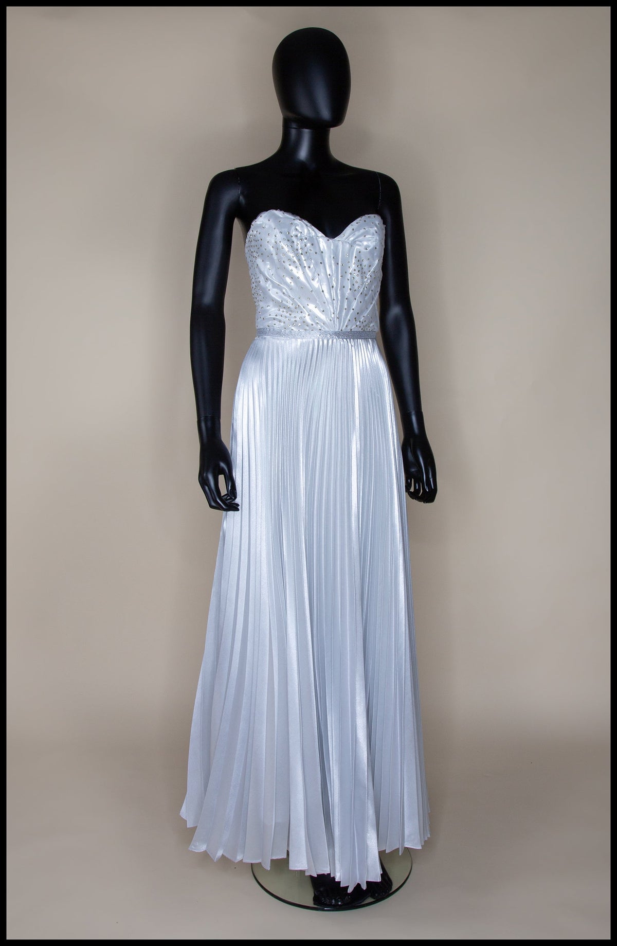 Ivory Metallic Pleated Strapless Wedding Gown - S