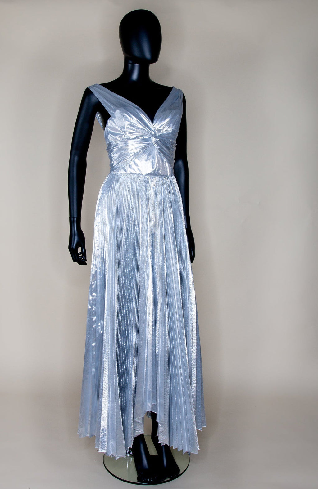 Fitz - Metallic Silver Lamé Pleated Dress