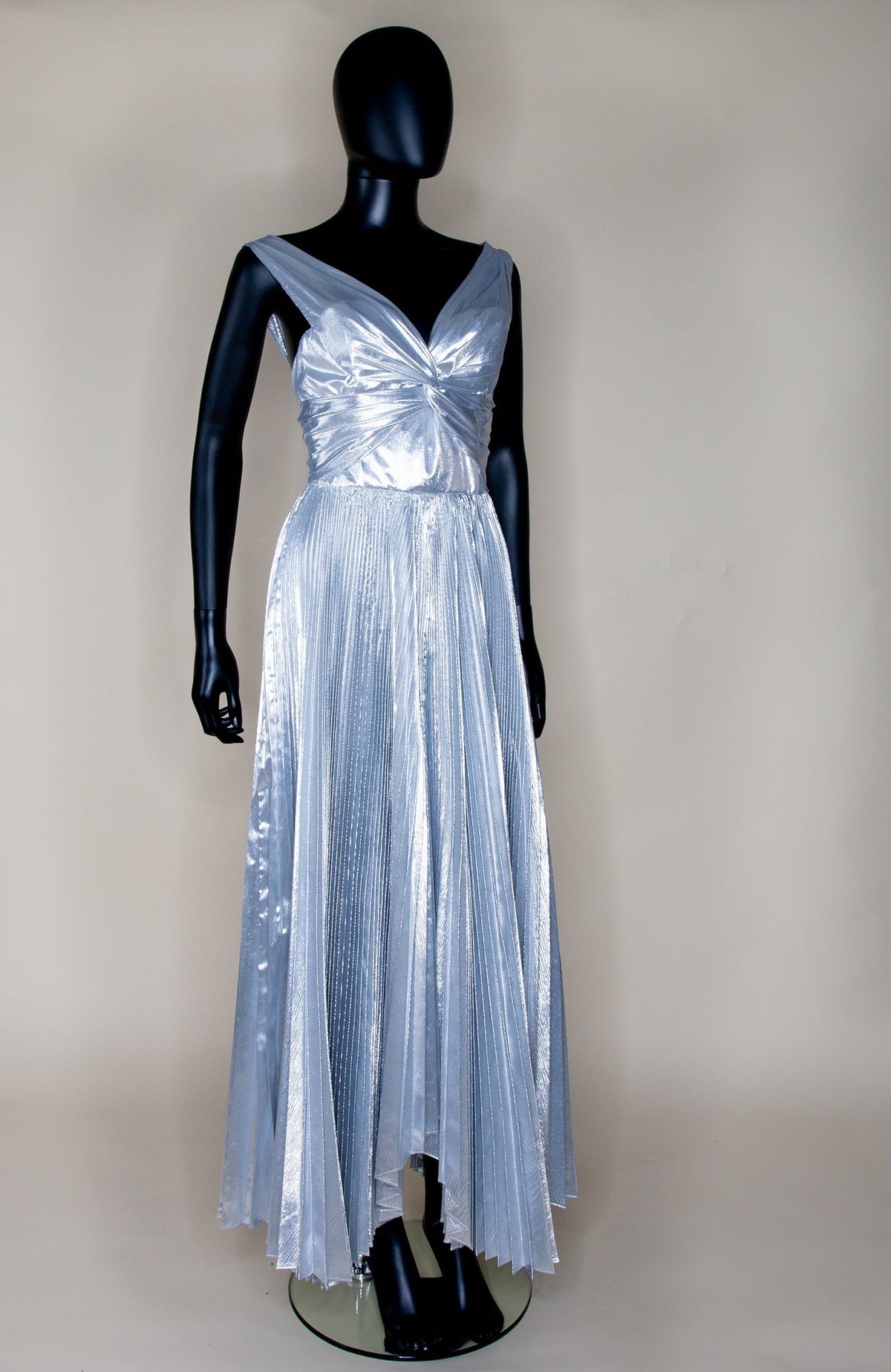 Fitz - Metallic Silver Lamé Pleated Dress