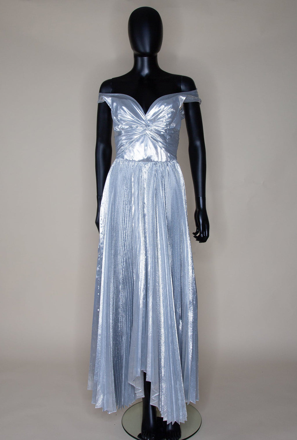 Fitz - Metallic Silver Lamé Pleated Dress