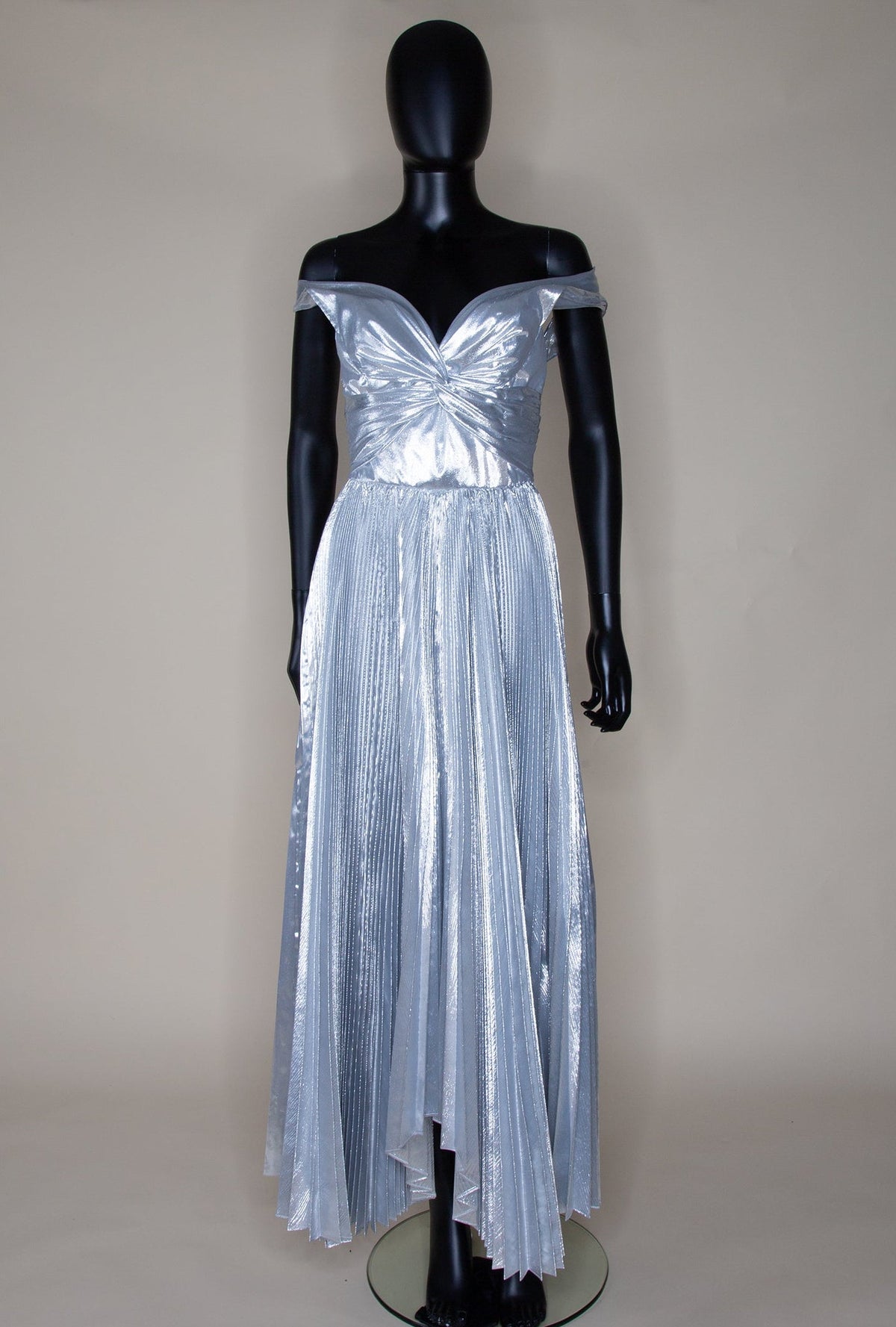 Fitz - Metallic Silver Lamé Pleated Dress