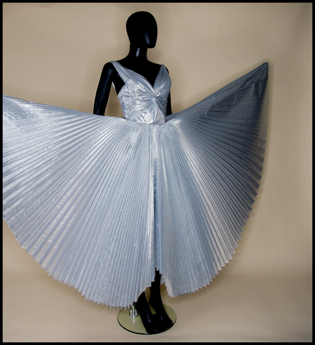 Fitz - Metallic Silver Lamé Pleated Dress
