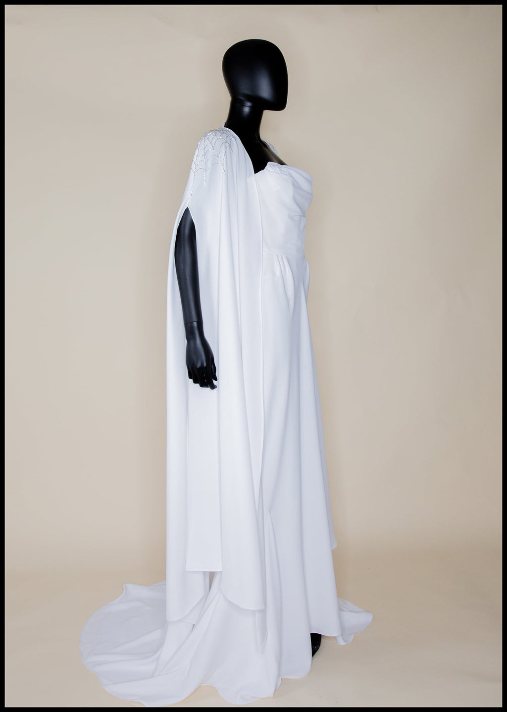 Ivory Crepe Draped Hourglass Gown and Beaded Cape - The Bride