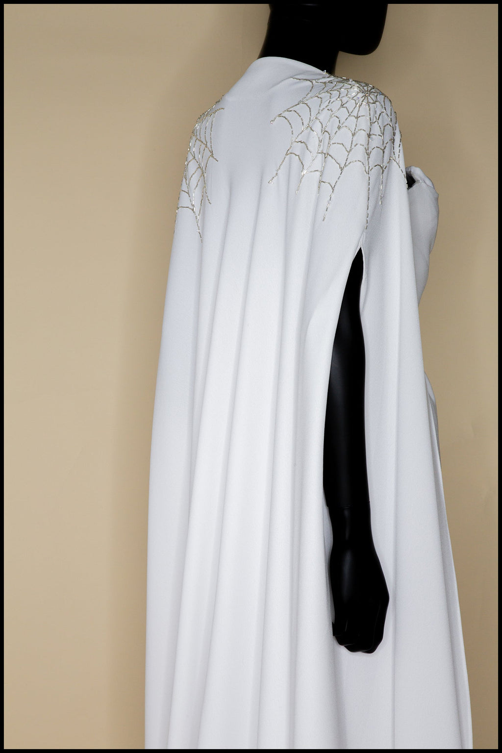 Ivory Crepe Draped Hourglass Gown and Beaded Cape - The Bride