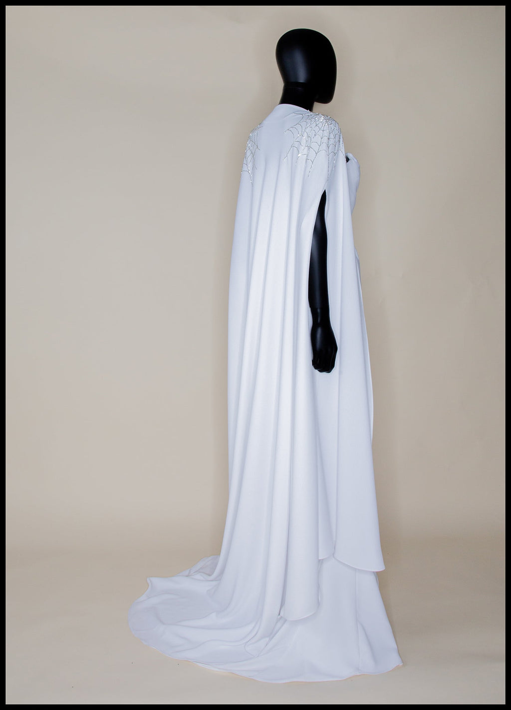 Ivory Crepe Draped Hourglass Gown and Beaded Cape - The Bride