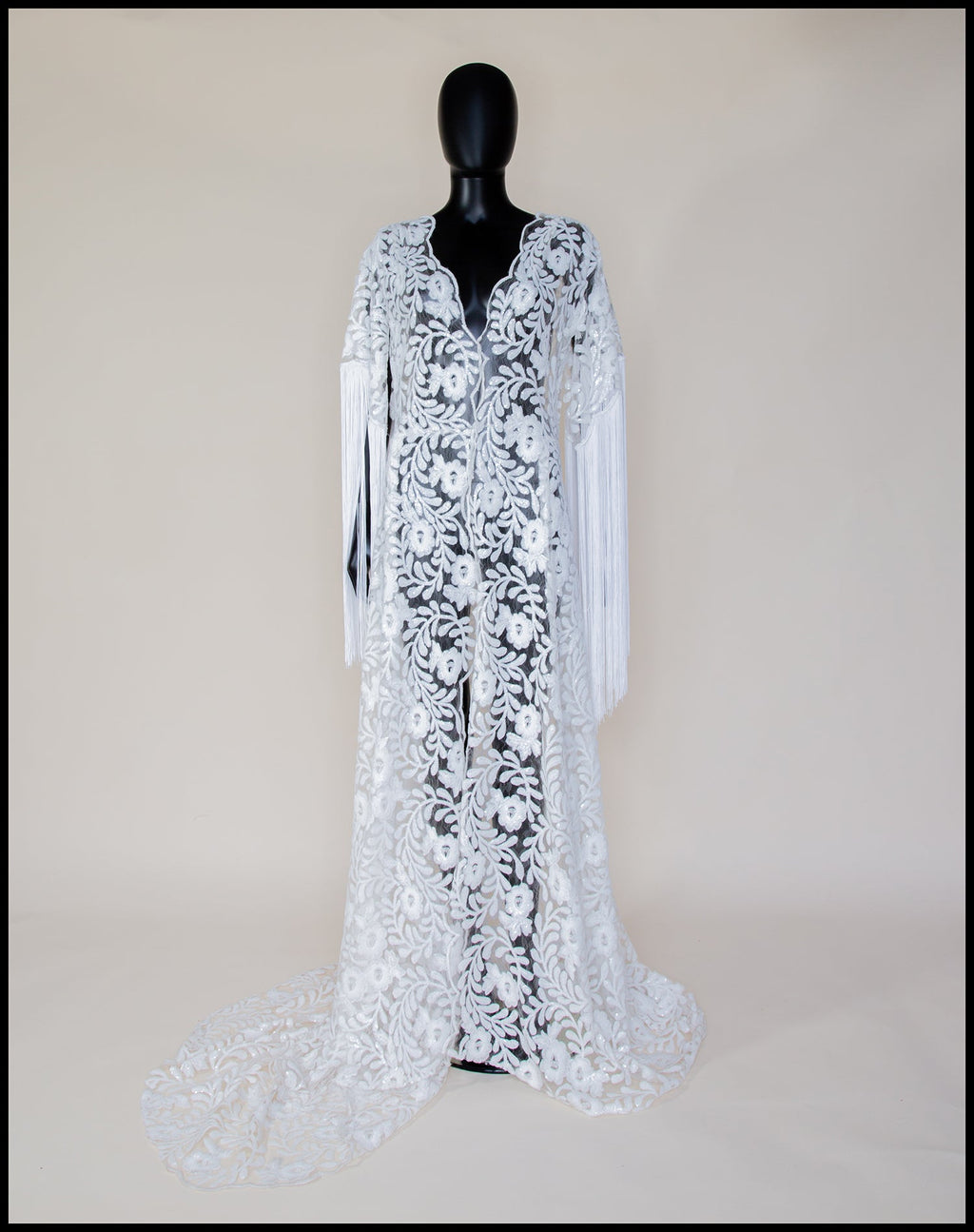 Ivory Sequin Floral Tasseled Robe Gown - Zelda
