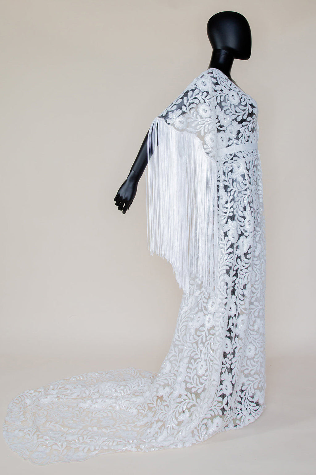 Ivory Sequin Floral Tasseled Robe Gown - Zelda