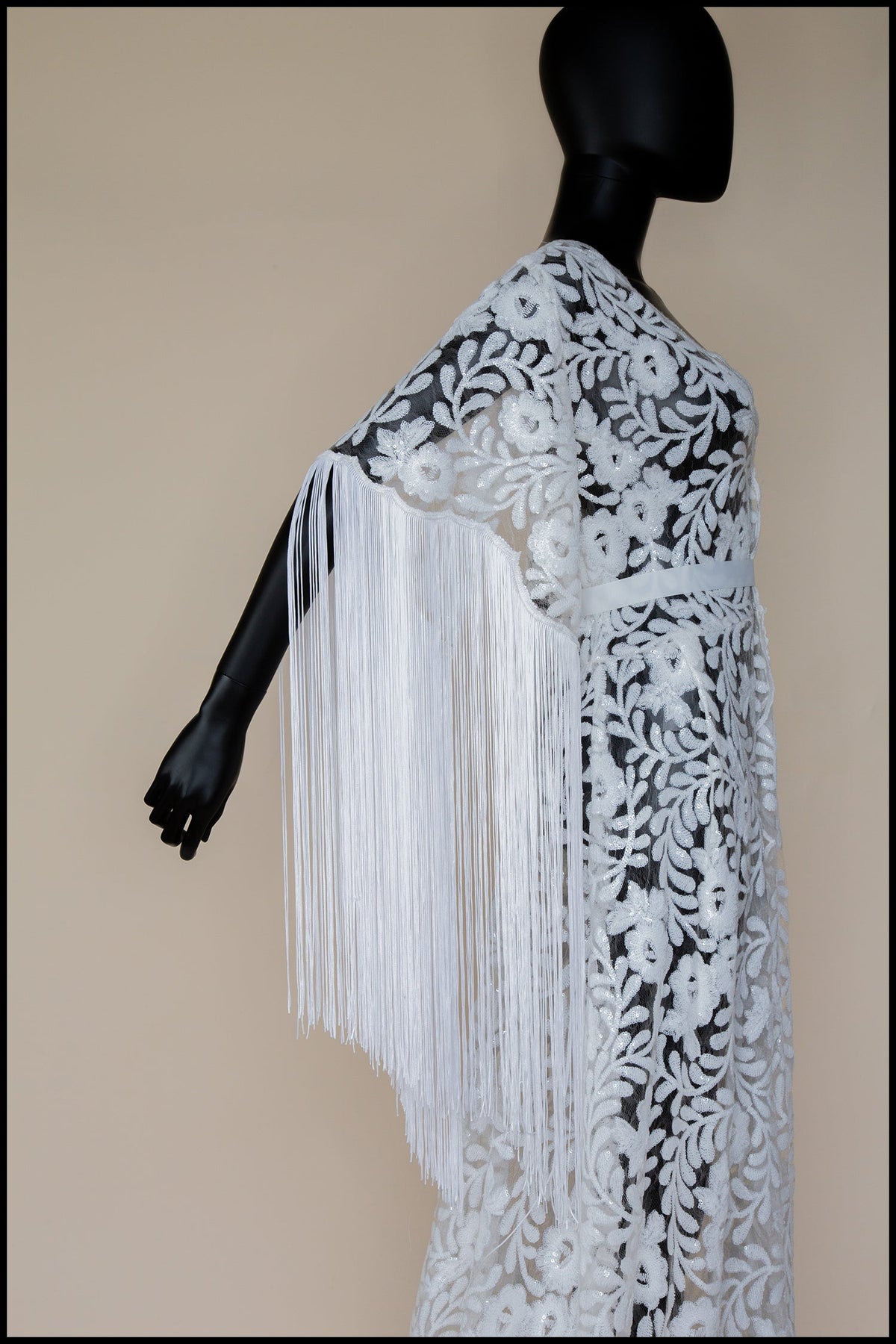 Ivory Sequin Floral Tasseled Robe Gown - Zelda