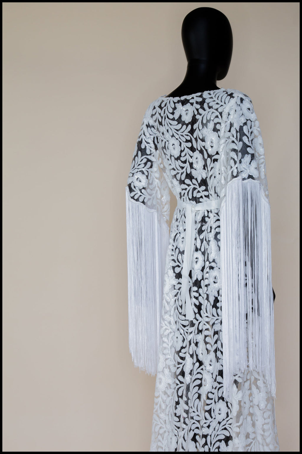 Ivory Sequin Floral Tasseled Robe Gown - Zelda