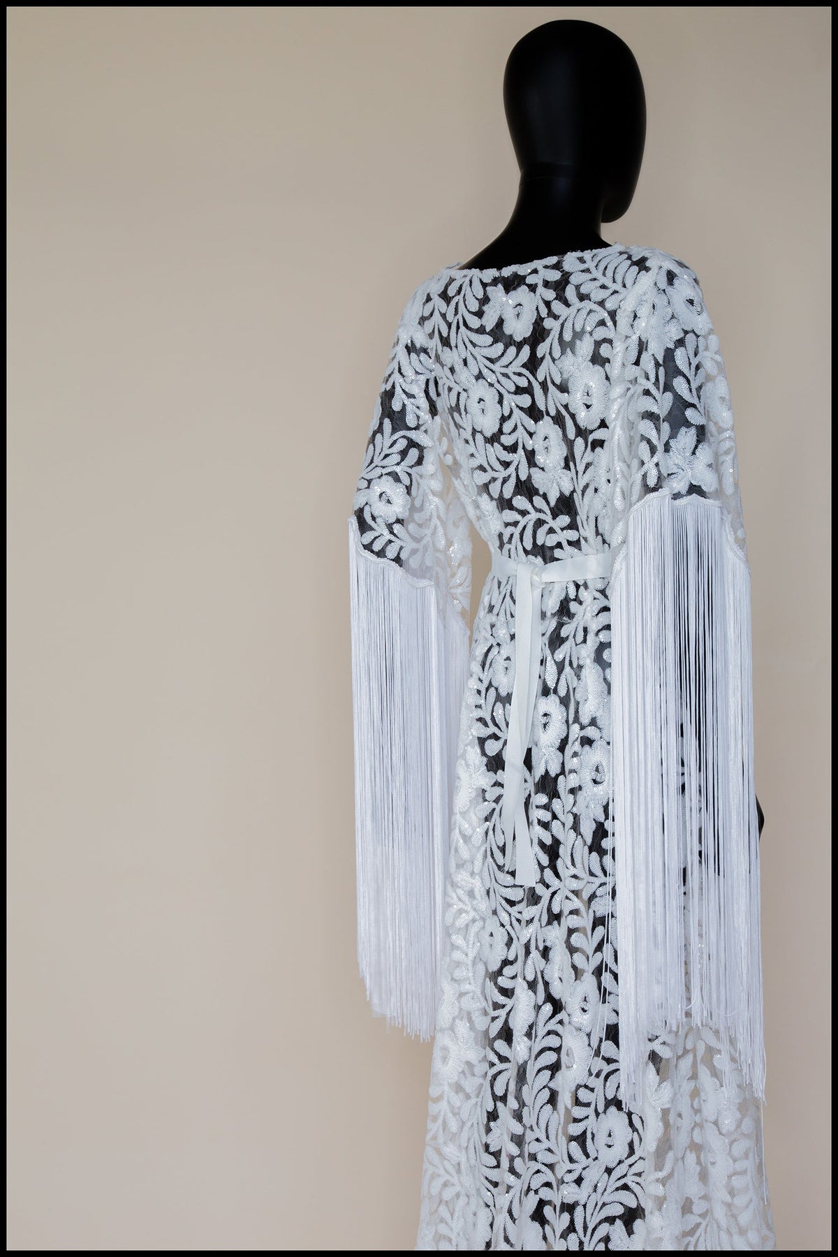 Ivory Sequin Floral Tasseled Robe Gown - Zelda