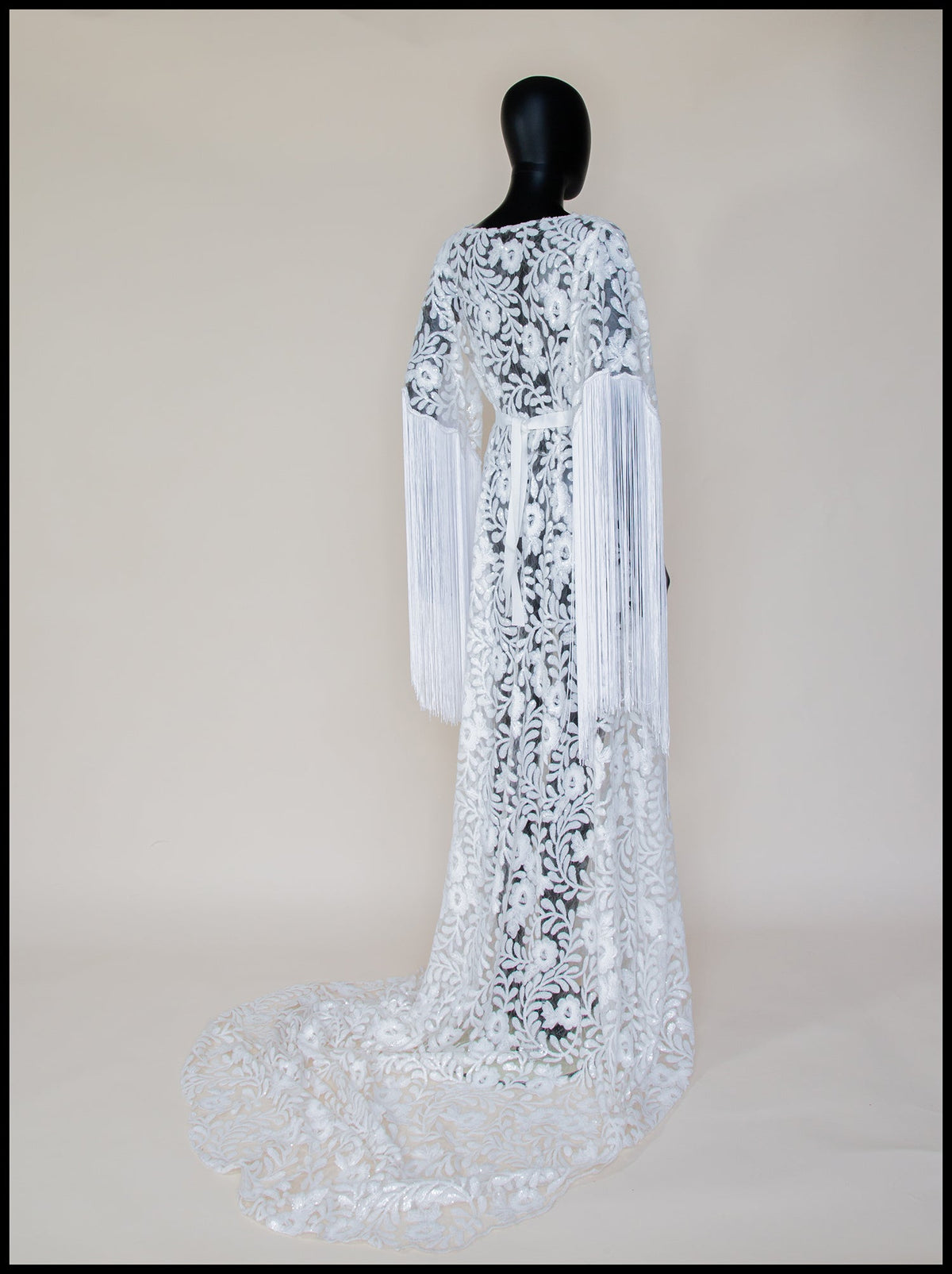 Ivory Sequin Floral Tasseled Robe Gown - Zelda