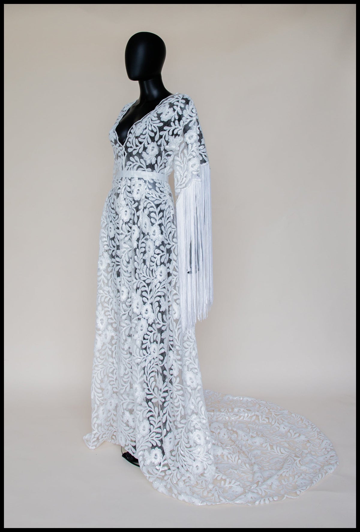 Ivory Sequin Floral Tasseled Robe Gown - Zelda
