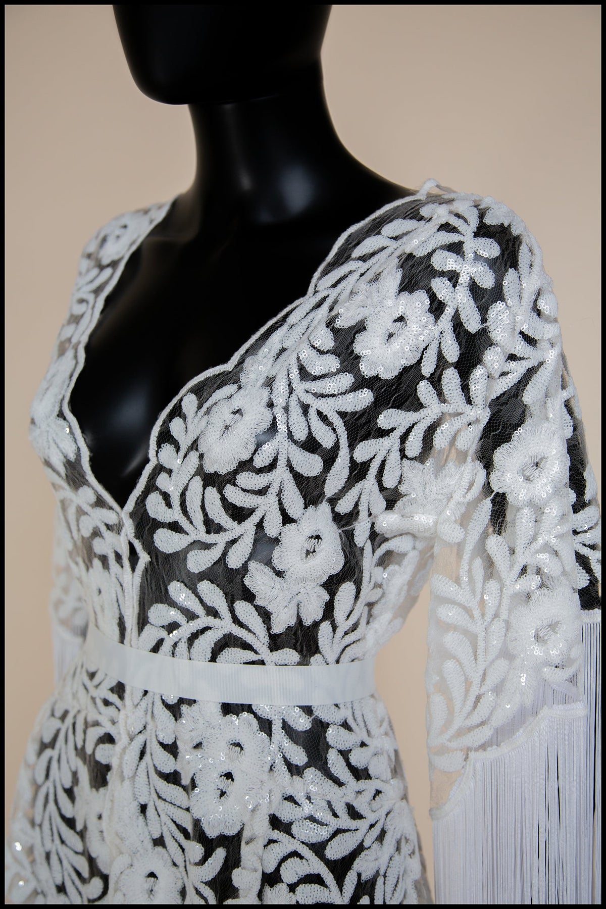 Ivory Sequin Floral Tasseled Robe Gown - Zelda