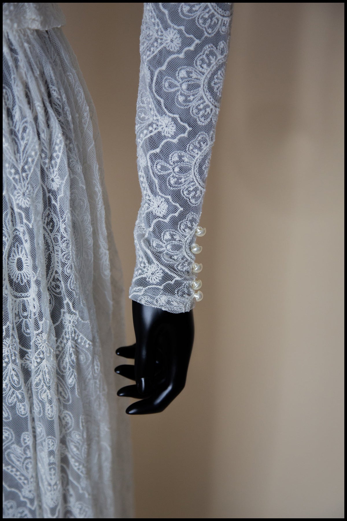 Cream Embroidered Lace Top and Skirt Gown Set - S