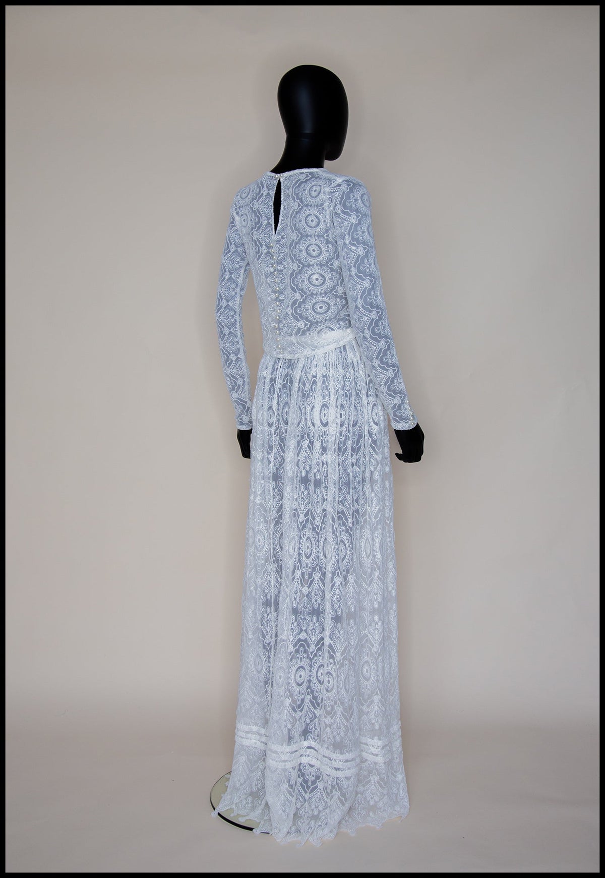 Cream Embroidered Lace Top and Skirt Gown Set - S