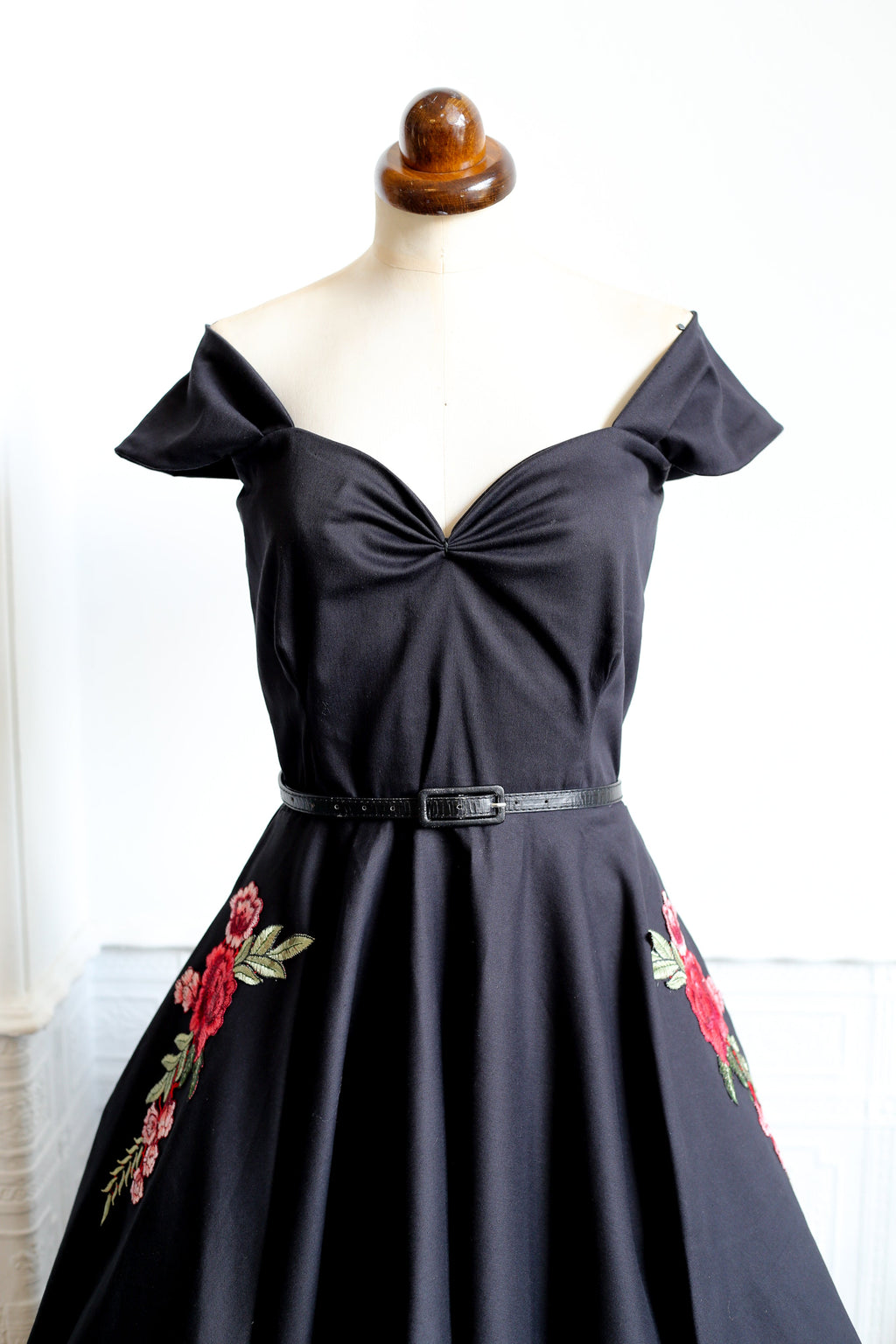 Rosa - Black Organic Cotton Midi Dress