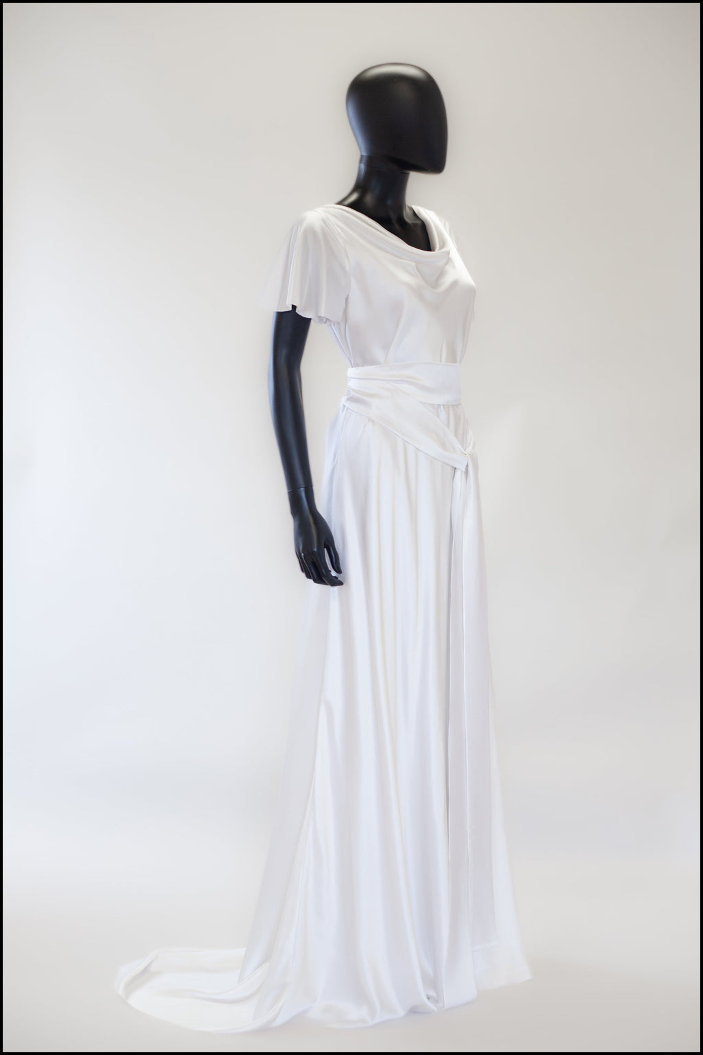 '1930 Flutter' Silk Satin White Bias Cut Gown