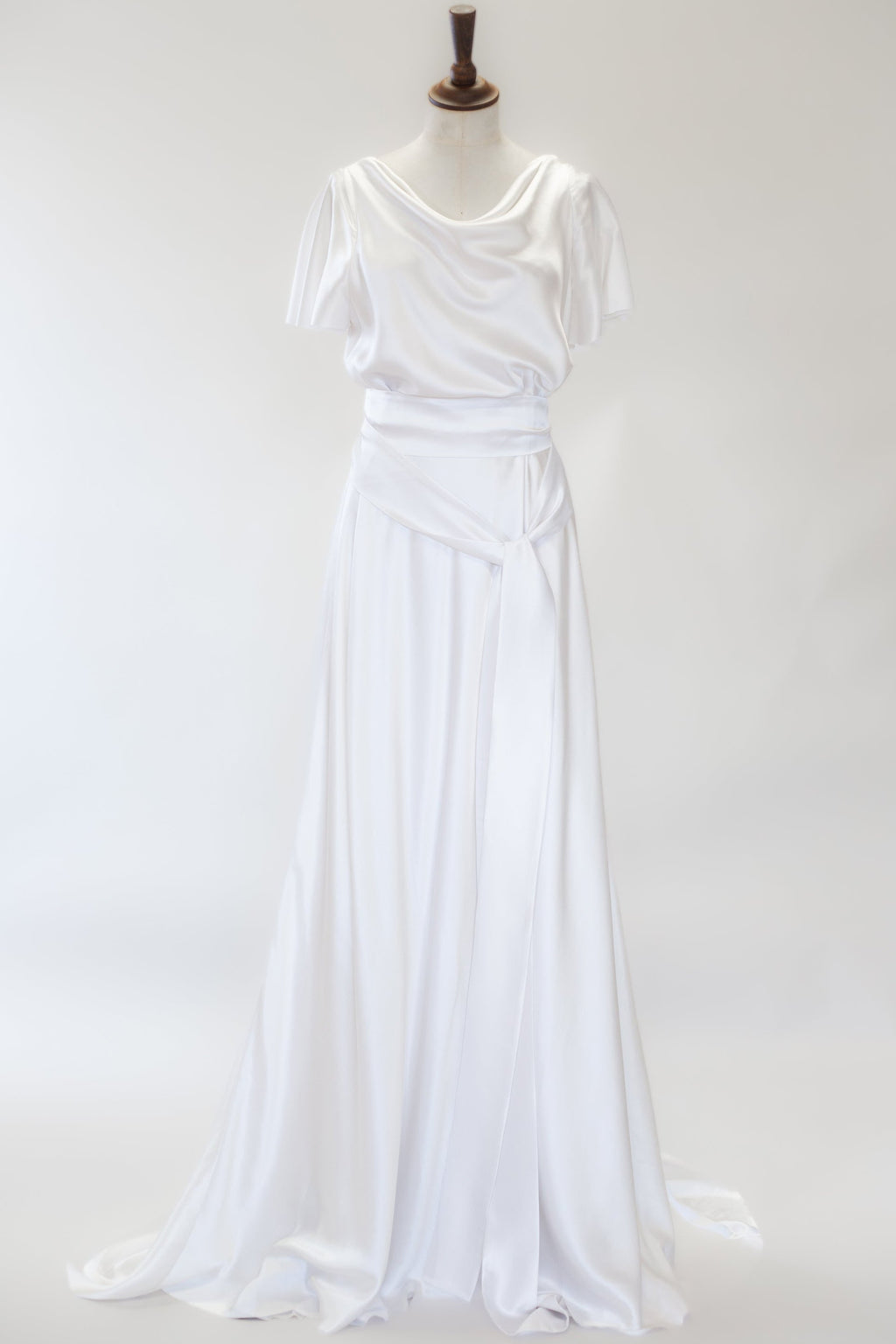 '1930 Flutter' Silk Satin White Bias Cut Gown