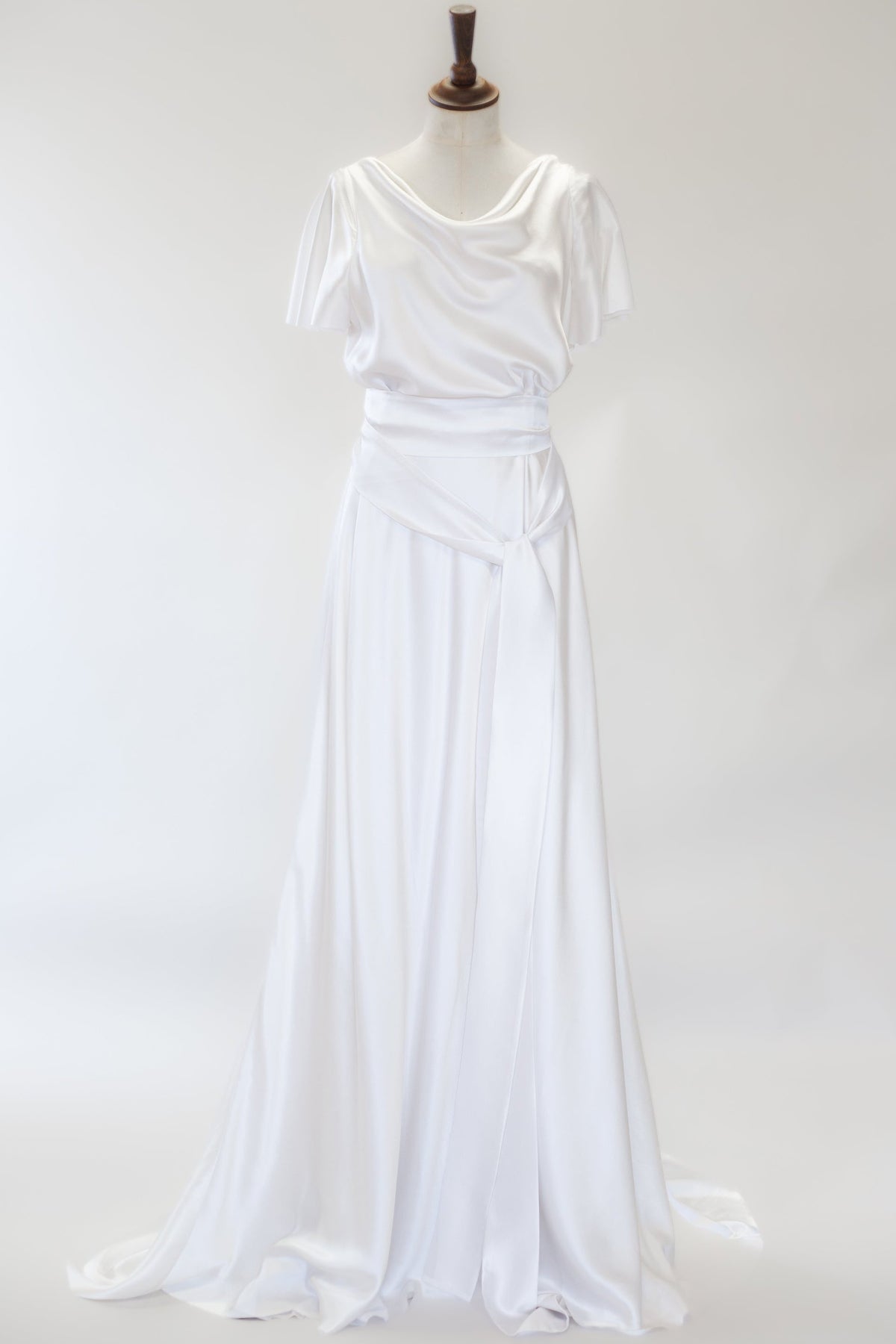 '1930 Flutter' Silk Satin White Bias Cut Gown