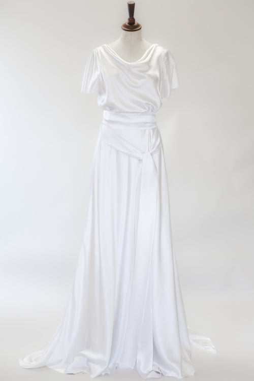 '1930 Flutter' Silk Satin White Bias Cut Gown