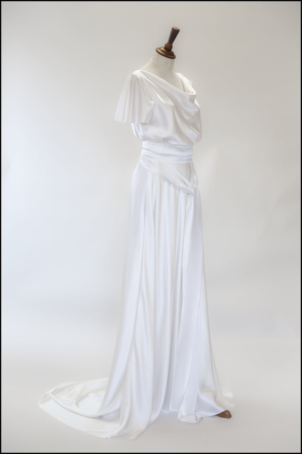 '1930 Flutter' Silk Satin White Bias Cut Gown