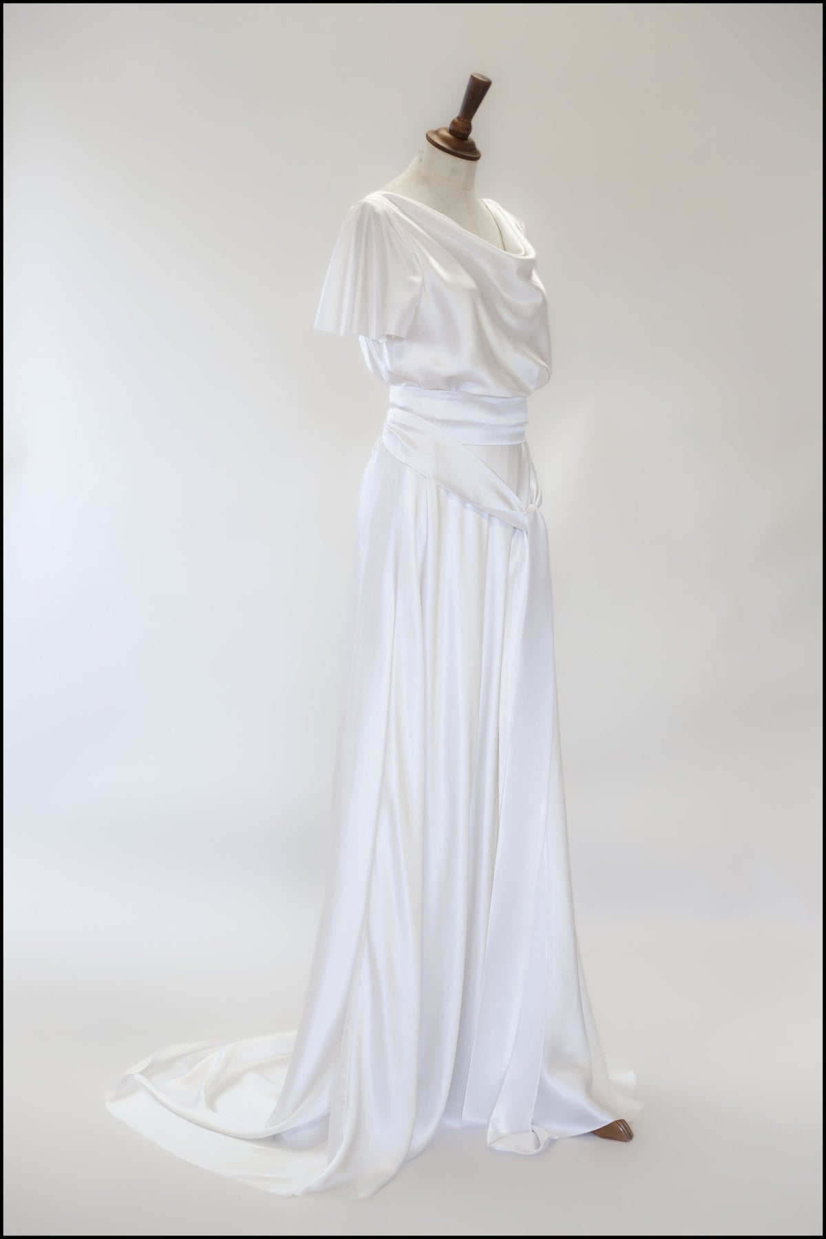 '1930 Flutter' Silk Satin White Bias Cut Gown