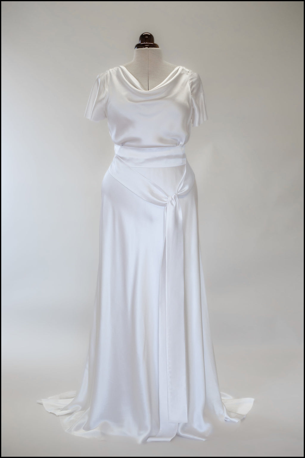 '1930 Flutter' Silk Satin White Bias Cut Gown