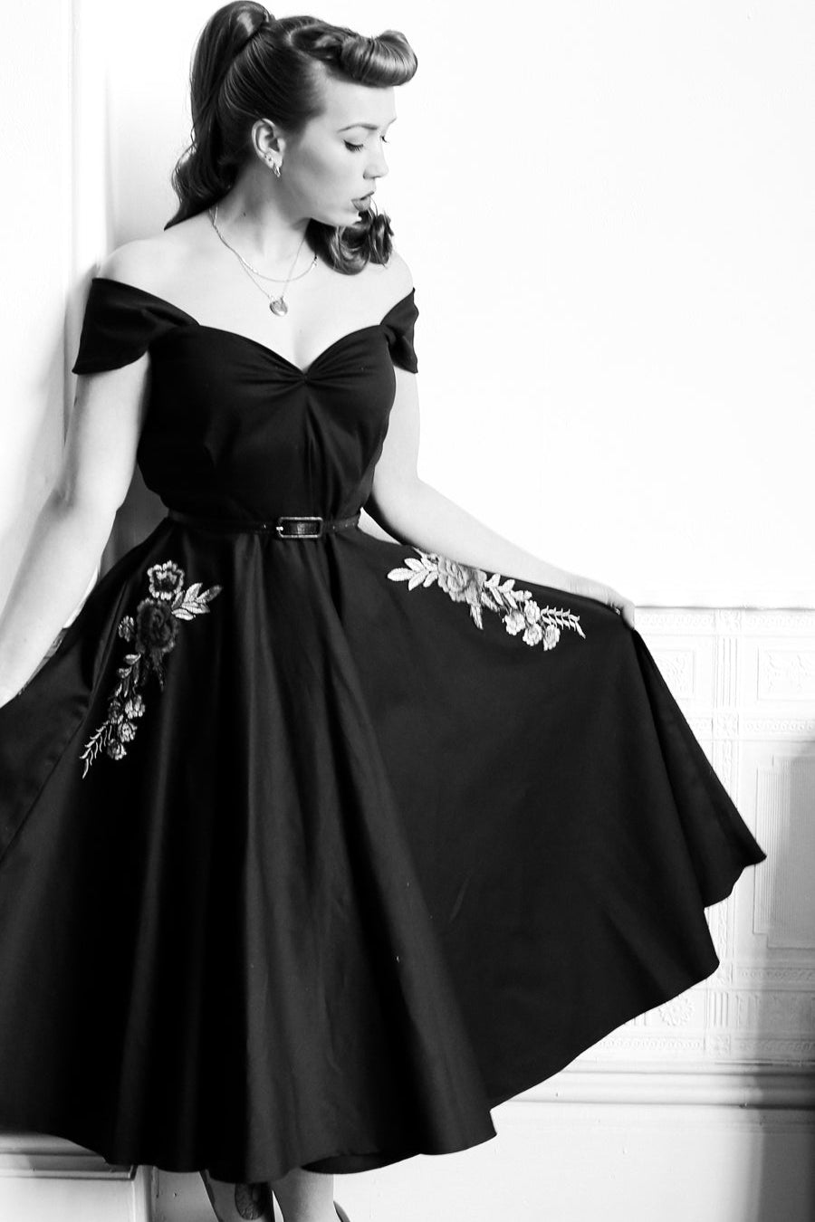 Rosa - Black Organic Cotton Midi Dress