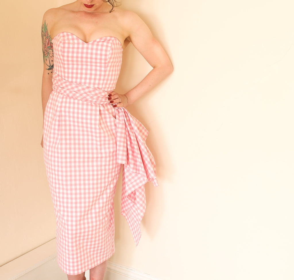 Pink Gingham Cotton Midi Dress