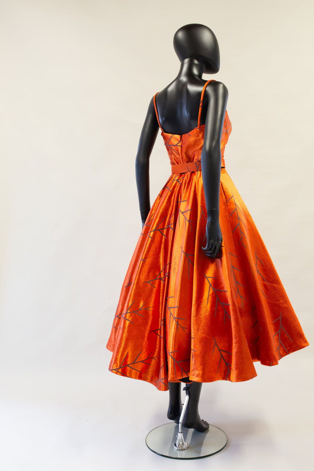 Firebird - Orange Vintage Brocade Midi Dress