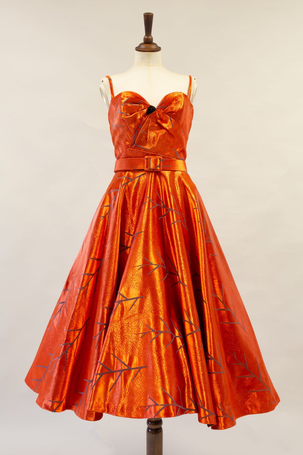 Firebird - Orange Vintage Brocade Midi Dress