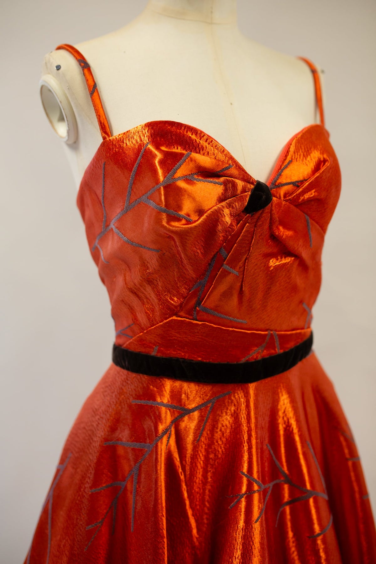 Firebird - Orange Vintage Brocade Midi Dress