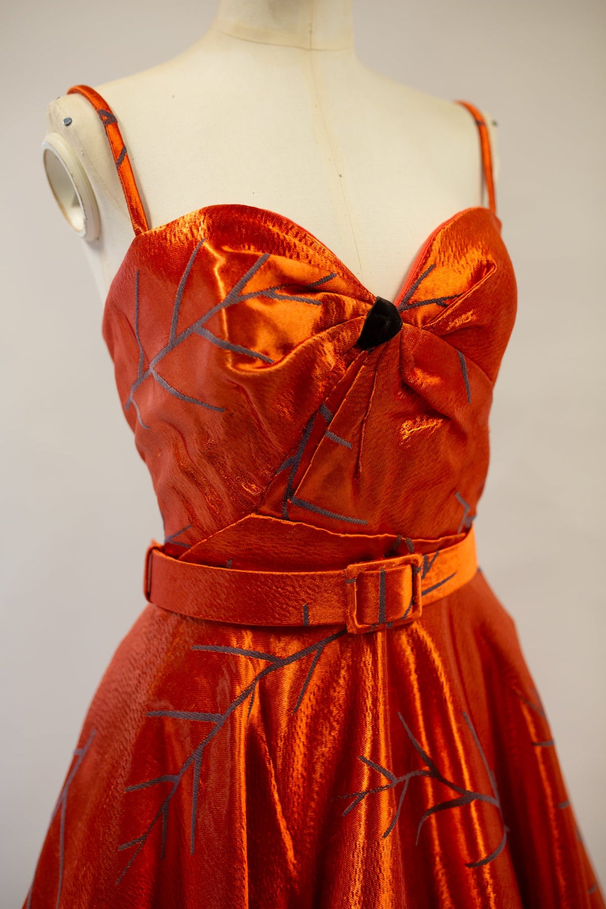 Firebird - Orange Vintage Brocade Midi Dress