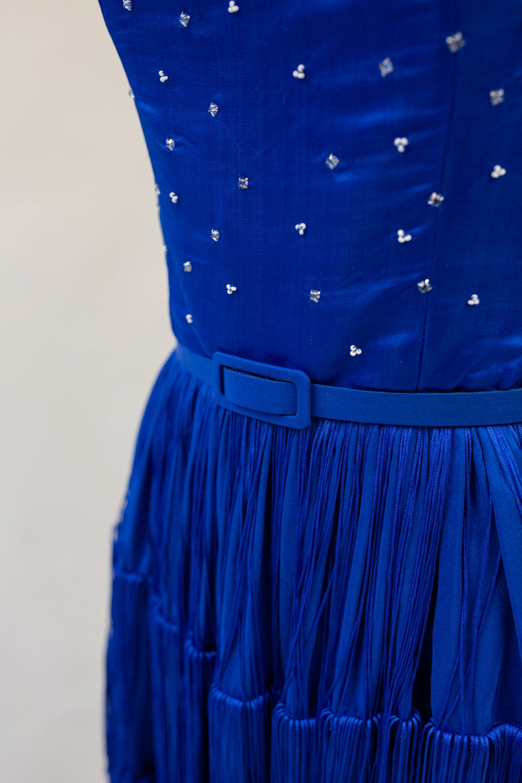 Lapis - Blue Silk Fringed Gown