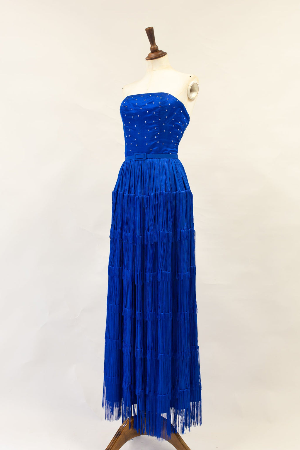 Lapis - Blue Silk Fringed Gown
