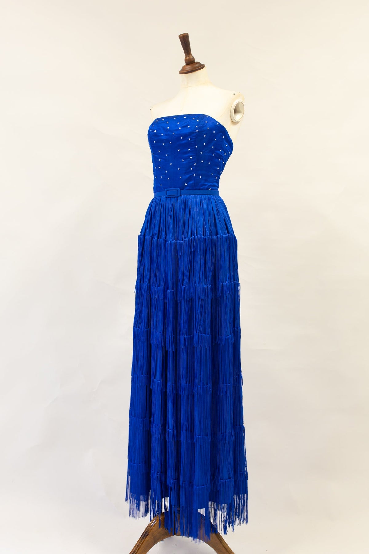 Lapis - Blue Silk Fringed Gown