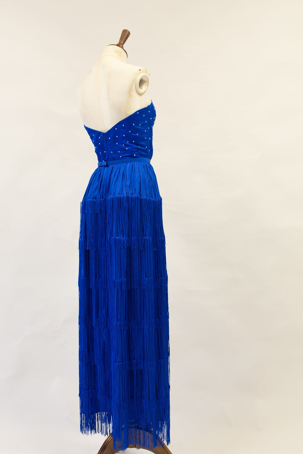Lapis - Blue Silk Fringed Gown