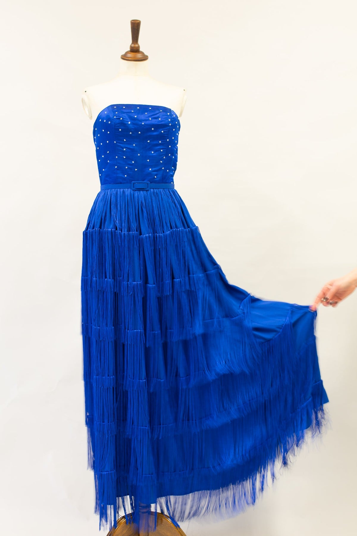 Lapis - Blue Silk Fringed Gown