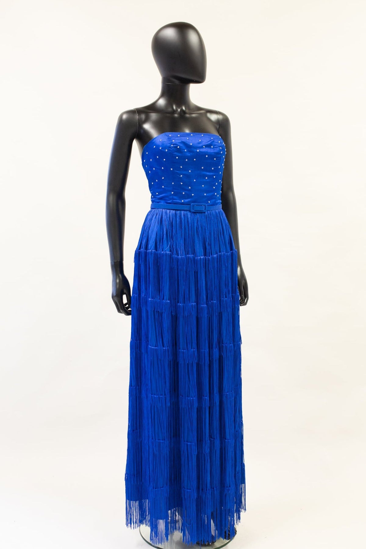 Lapis - Blue Silk Fringed Gown