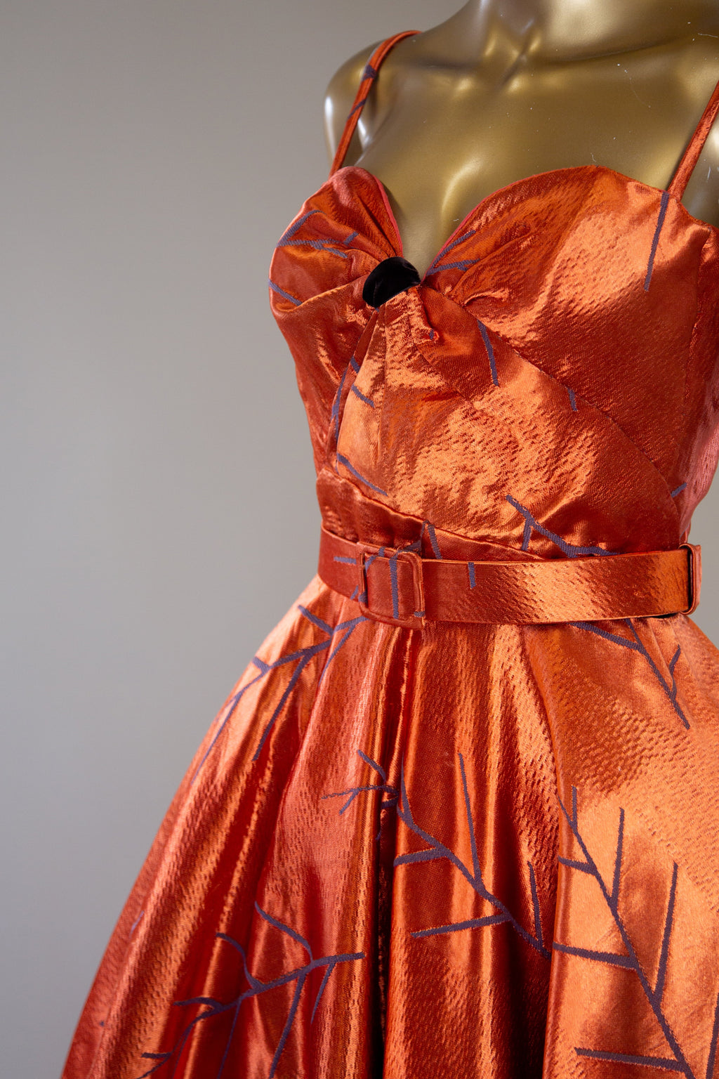 Firebird - Orange Vintage Brocade Midi Dress