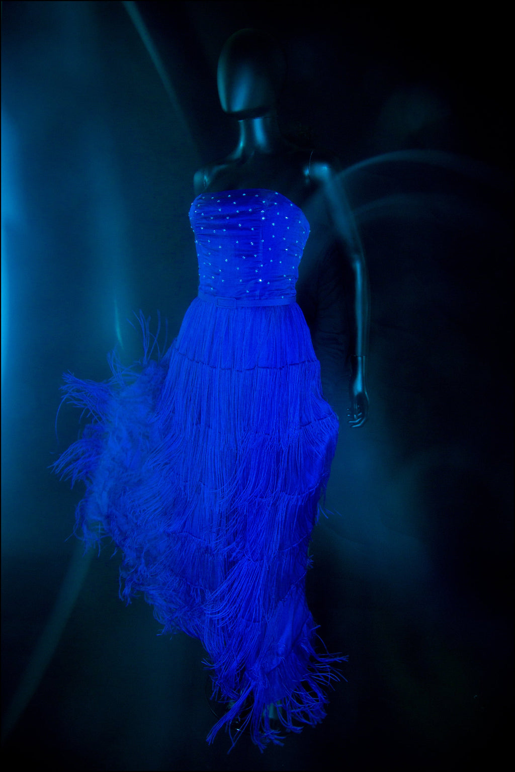 Lapis - Blue Silk Fringed Gown