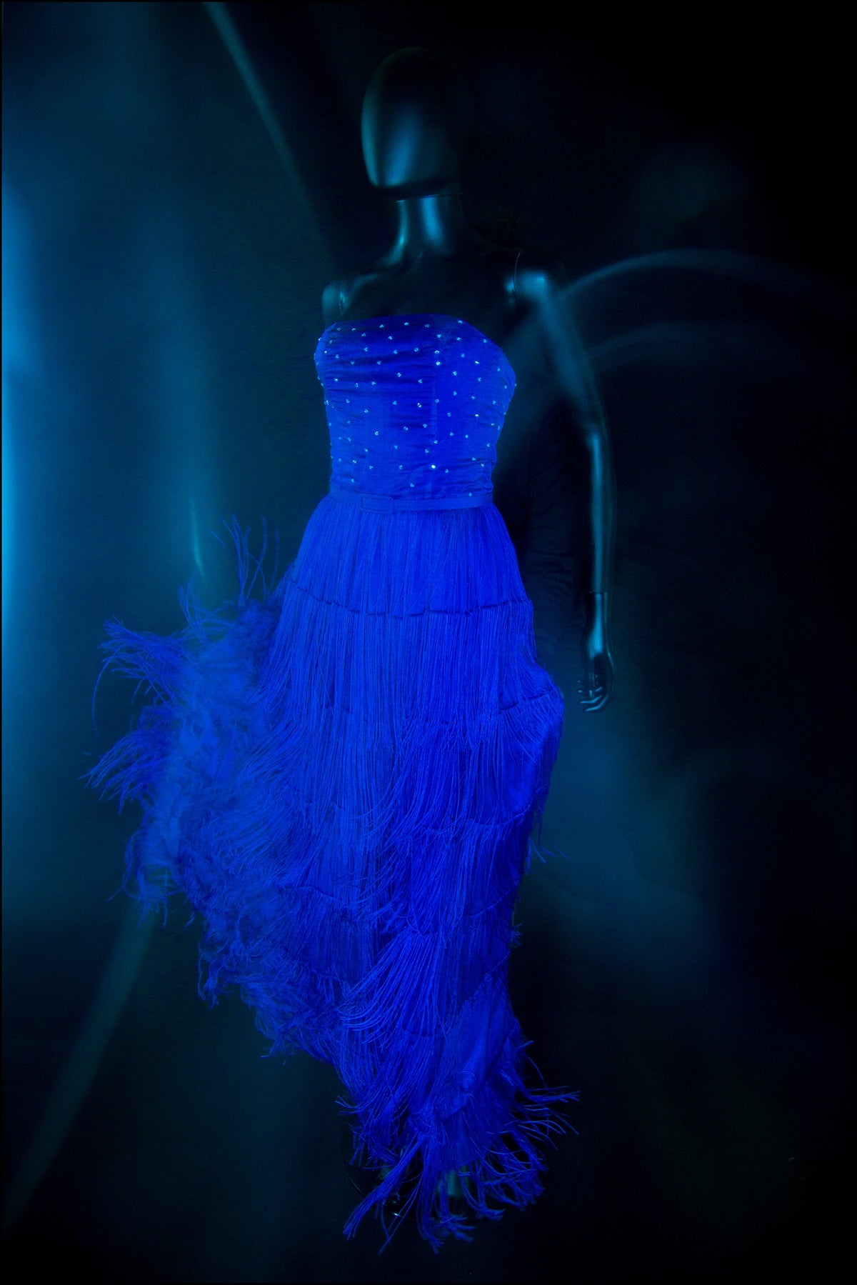 Lapis - Blue Silk Fringed Gown
