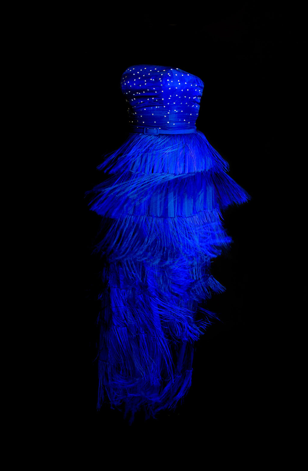 Lapis - Blue Silk Fringed Gown