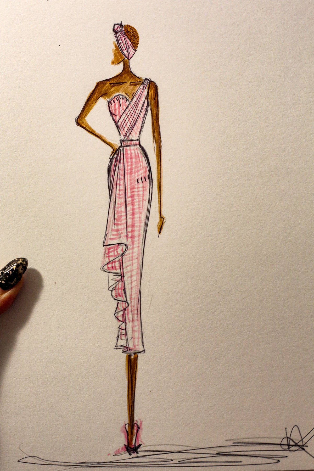 Pink Gingham Cotton Midi Dress