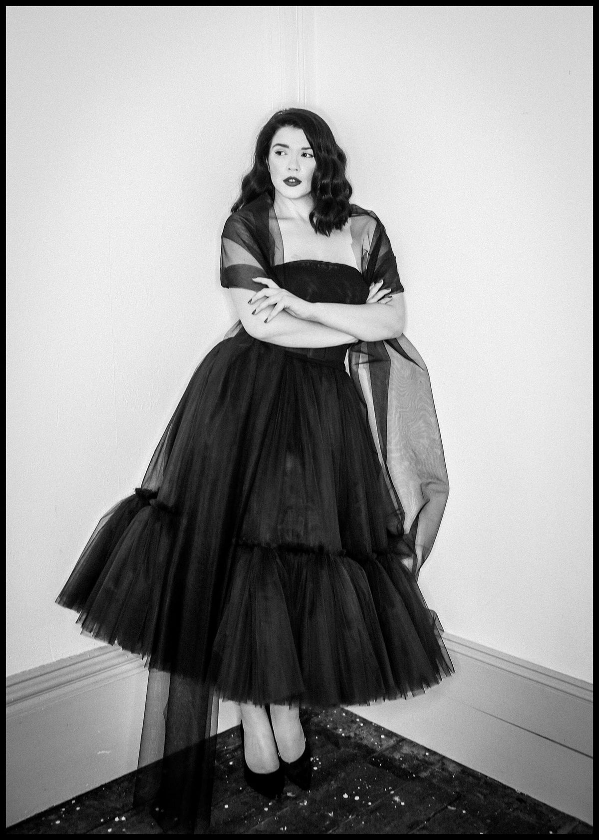 Ballerina - Black Tulle Tiered Midi Dress