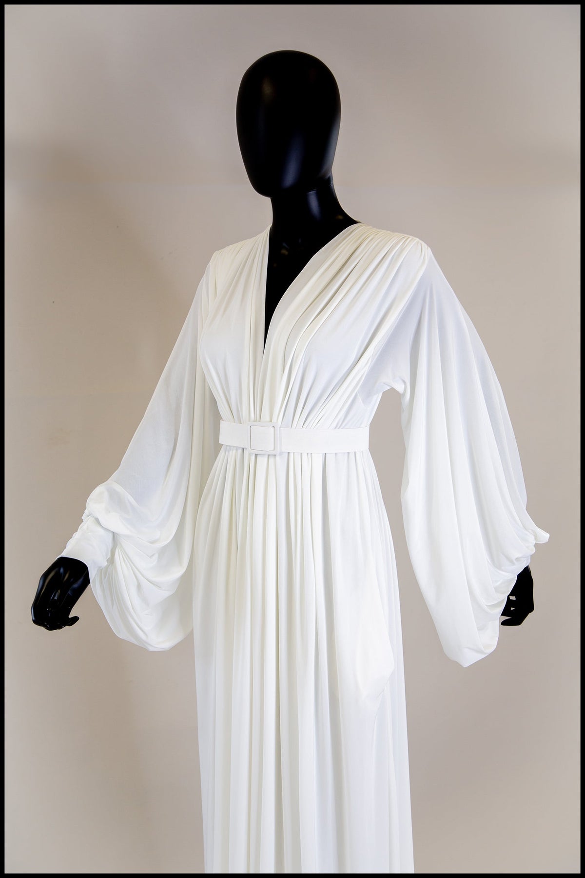 Vamp - Hollywood Draped Jersey Ivory Gown - Made to Order