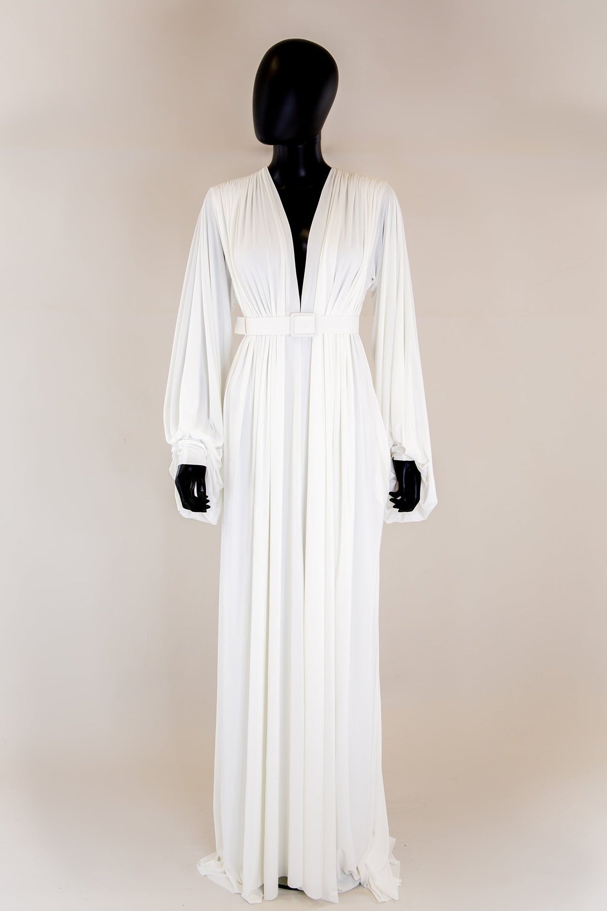 Vamp - Hollywood Draped Jersey Ivory Gown - Made to Order