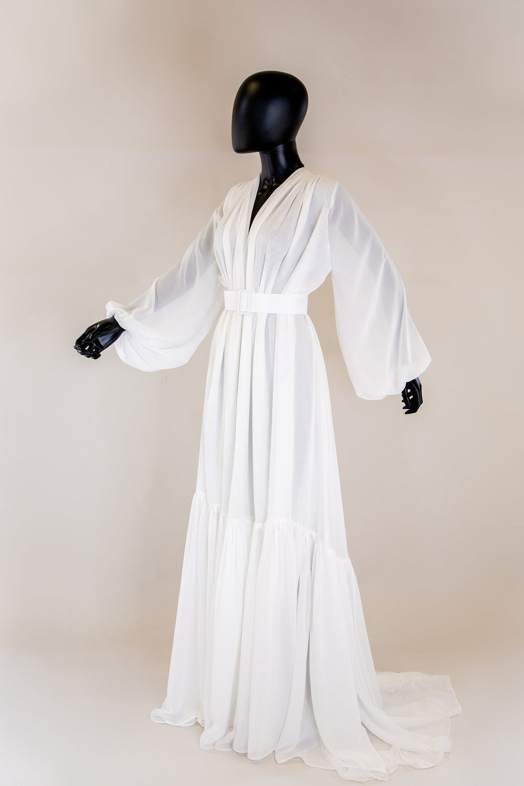 Vamp - Hollywood Ivory Chiffon Bishop Sleeve Gown